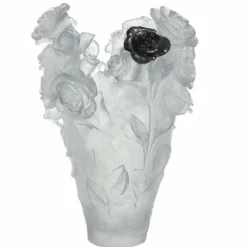 Vessière Cristaux Vases|Vases Cristal Clair|Vase magnum rose passion blanc noir daum
