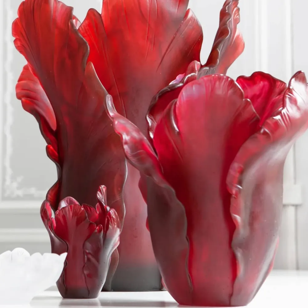 Vessière Cristaux Vases|Vases Cristal Couleur|Vase magnum tulipe rouge daum