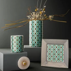Vessière Cristaux Vase|Vase Céramique|Vase porcelaine 20 cm Mosaic Babylone Vert Raynaud