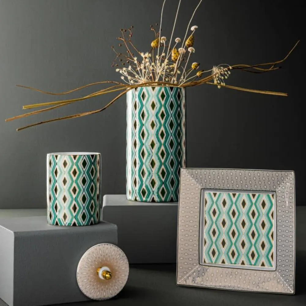 Vessière Cristaux Vase|Vase Céramique|Vase porcelaine 20 cm Mosaic Babylone Vert Raynaud
