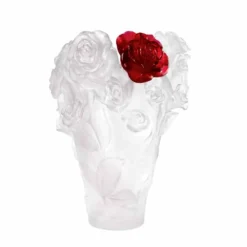 Vessière Cristaux Vases|Vases Cristal Couleur|Vase rose blanc fleur rouge daum