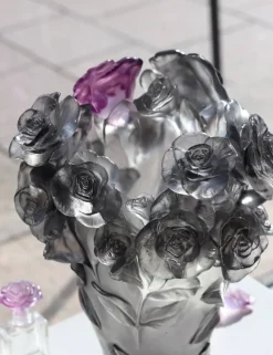 Vessière Cristaux Vases|Vases Cristal Couleur|Vase rose gris fleur violette daum