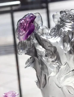 Vessière Cristaux Vases|Vases Cristal Couleur|Vase rose gris fleur violette daum