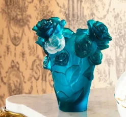 Vessière Cristaux Vases|Vases Cristal Couleur|Vase roses bleu fleur blanche daum