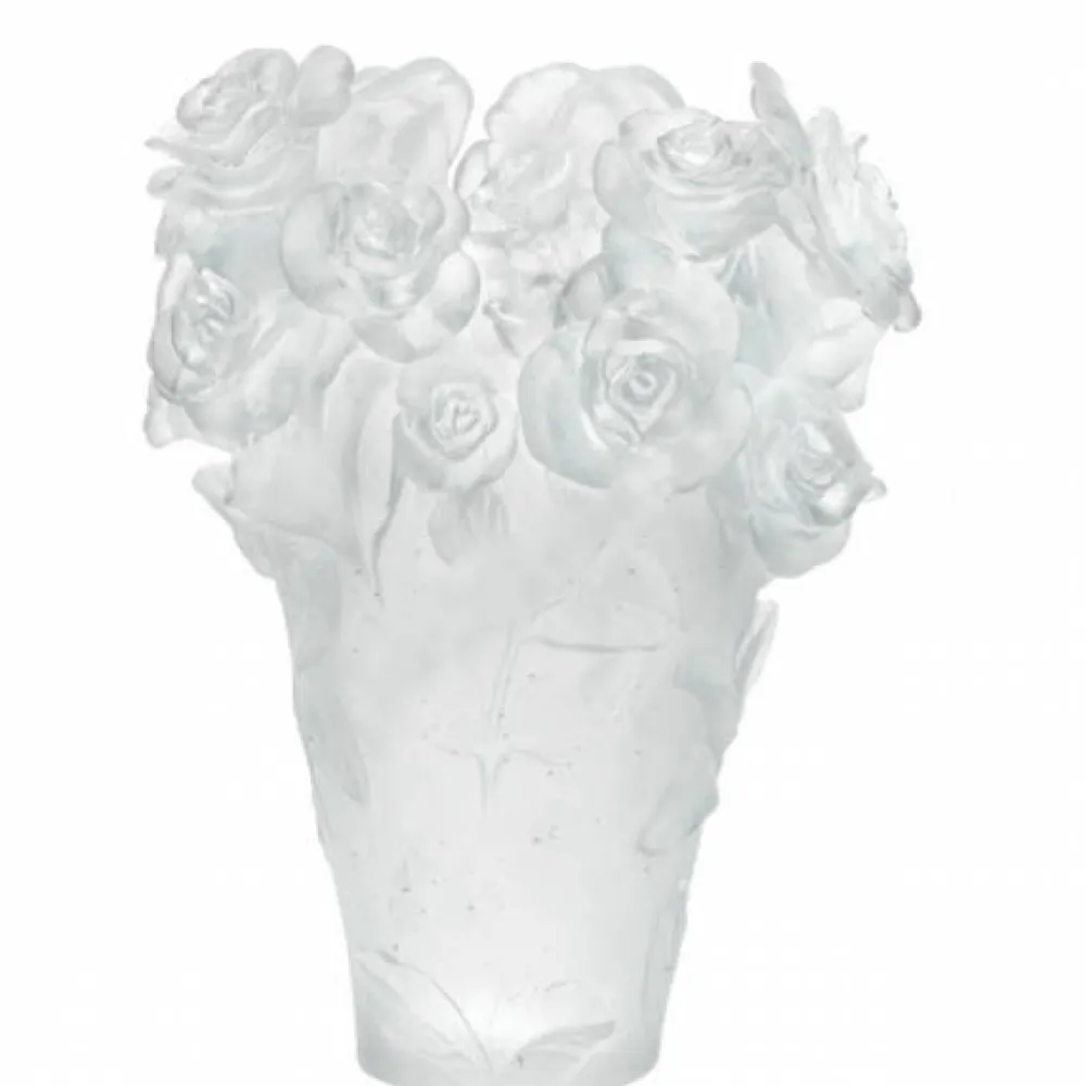 Vessière Cristaux Vases|Vases Cristal Clair|Vase roses passion blanc daum