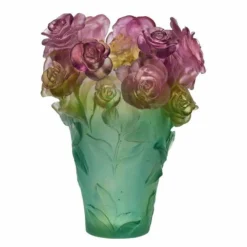 Vessière Cristaux Vases|Vases Cristal Couleur|Vase roses passion vert rose daum