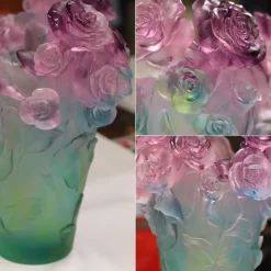 Vessière Cristaux Vases|Vases Cristal Couleur|Vase roses passion vert rose daum