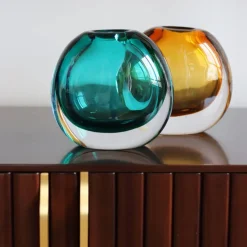 Vessière Cristaux Vases|Vases Cristal Couleur|Vase Tao cristal contemporain turquoise