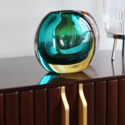 Vessière Cristaux Vases|Vases Cristal Couleur|Vase Tao cristal contemporain turquoise