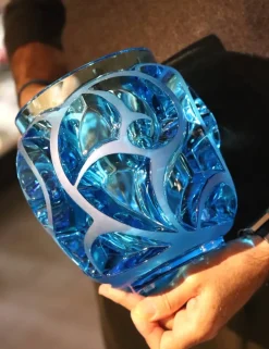 Vessière Cristaux Vases|Vases Cristal Couleur|Vase tourbillons bleu clair 999 ex Lalique
